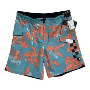 Vans Mens Surf Volley Swim Shorts Blue Orange Floral